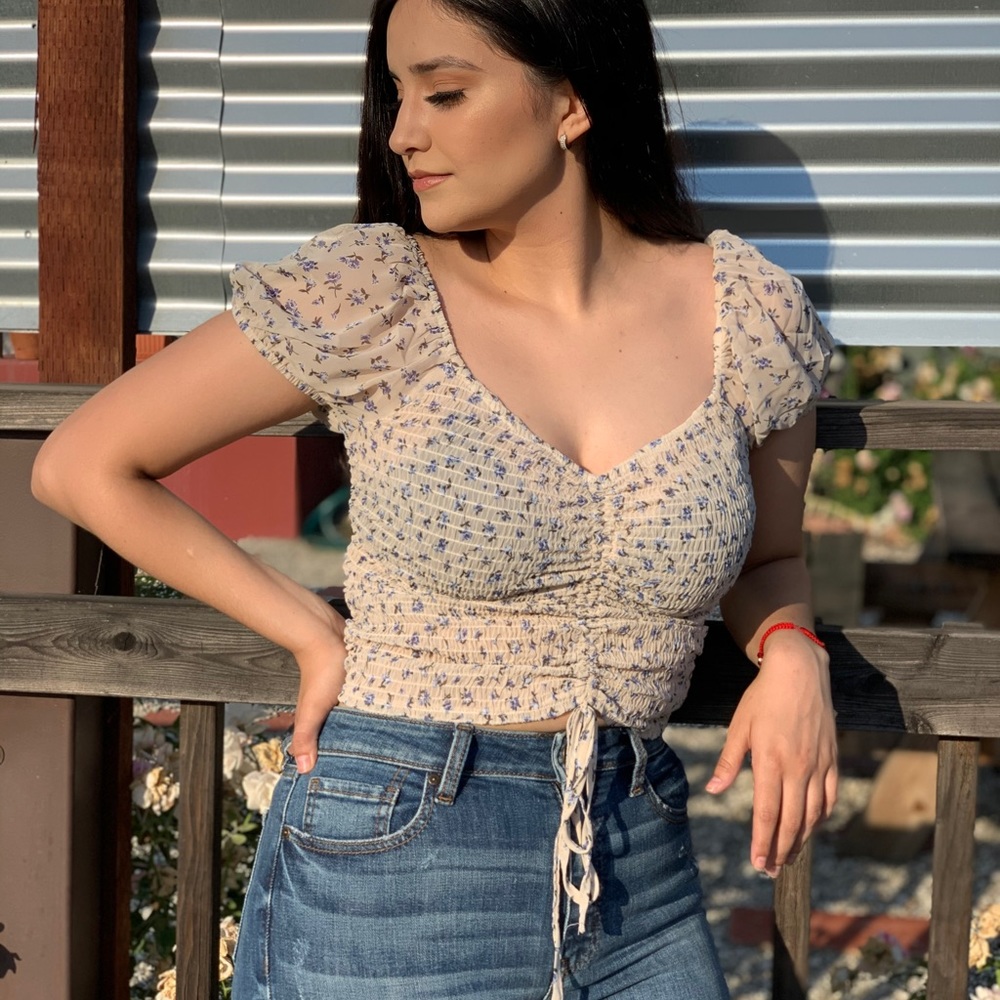 smocked tie front top